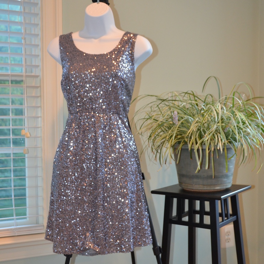 Silver Sequin Dress With Dramatic Back - image 2